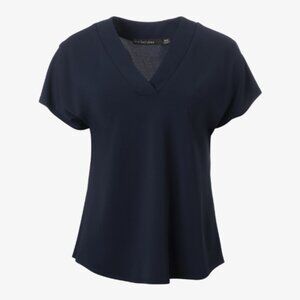 NWT Iris Setlawke Designer V Neck Basic Navy T-shirt Sz L Made in Canada